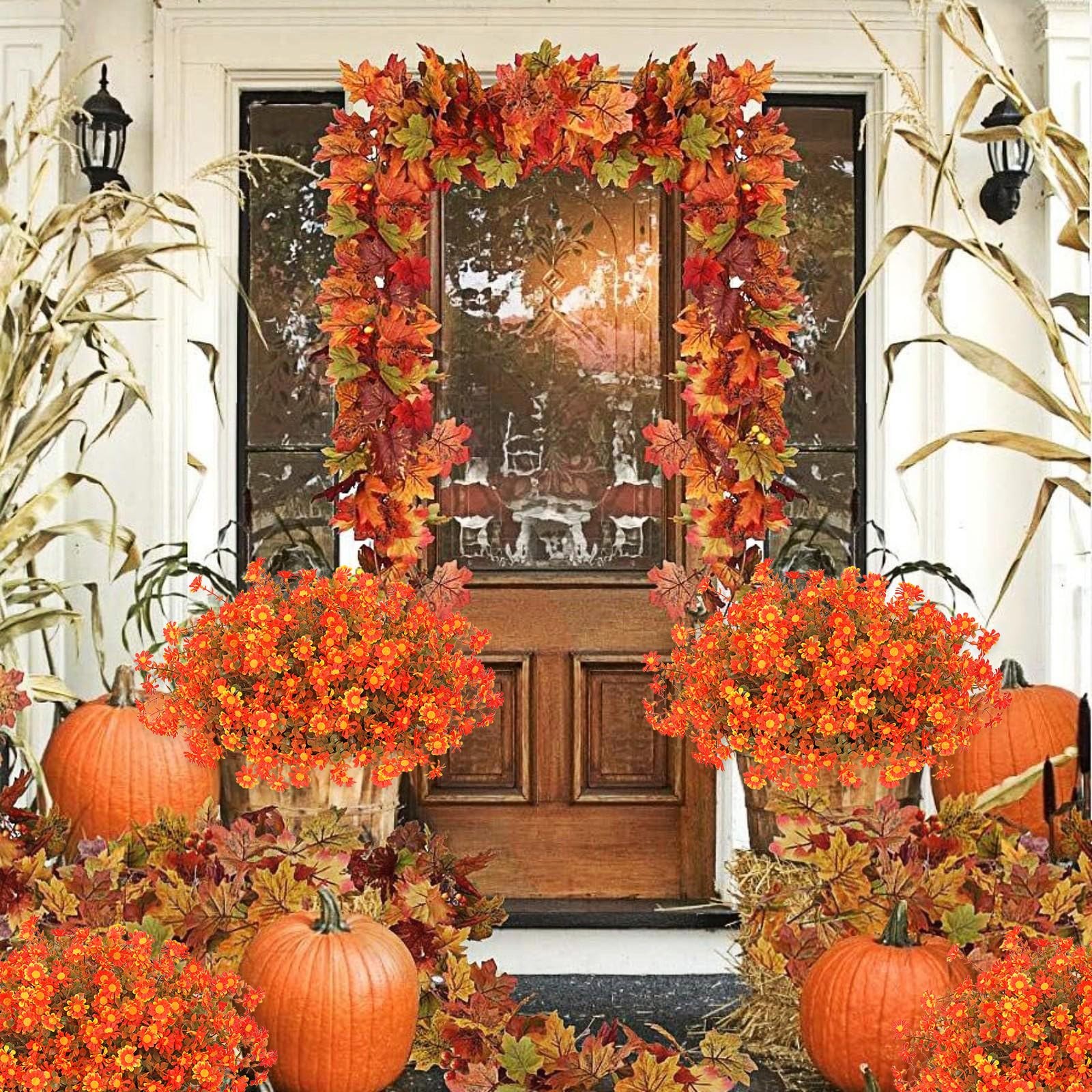Artificial Fall Flowers Faux Mums 12 Bundles Faux Flower Daisy with Eucalyptu…