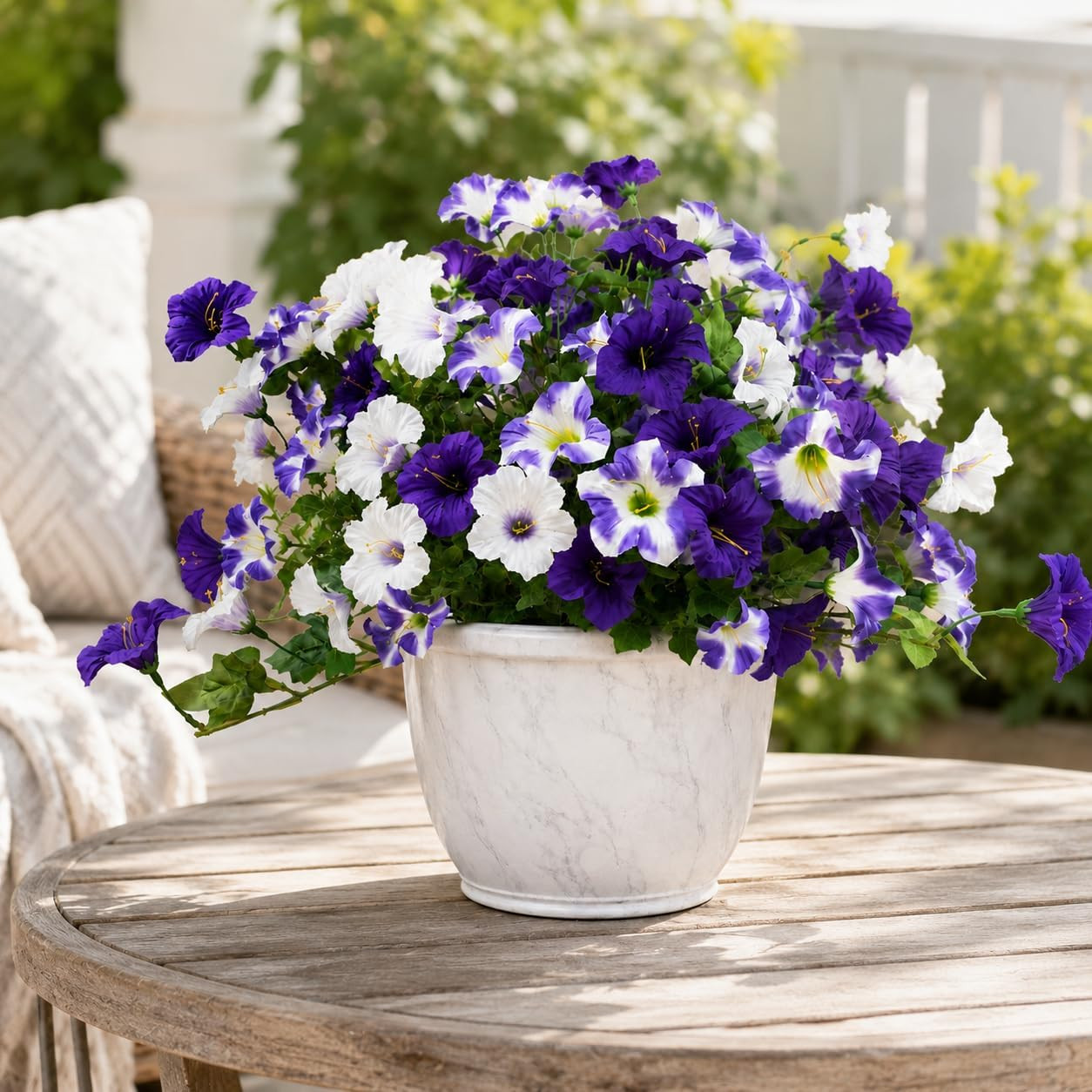 4 Pcs UV Resistant Artificial Petunia Flowers for Garden Decor (Purple White)