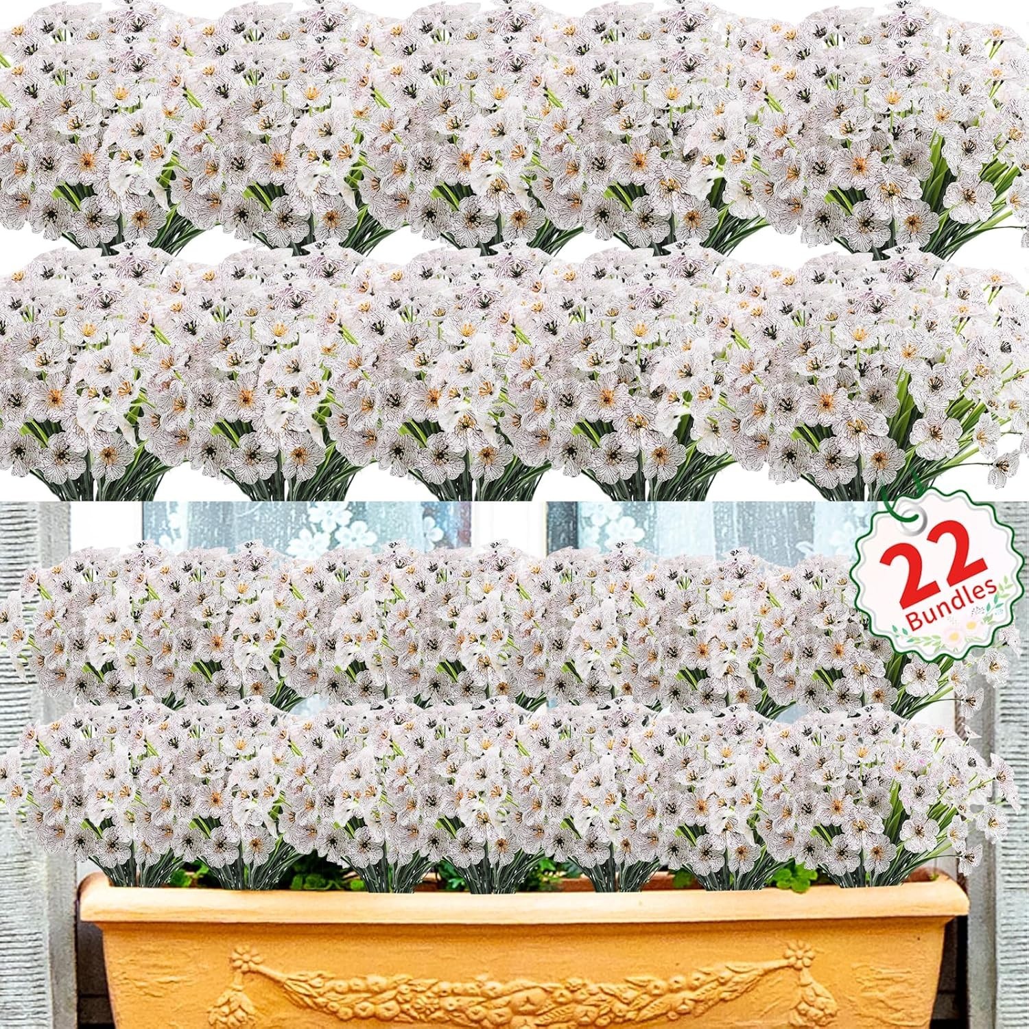 20 Bundles Artificial Flowers for Outdoors, UV Resistant Fake Flowers with Pl…
