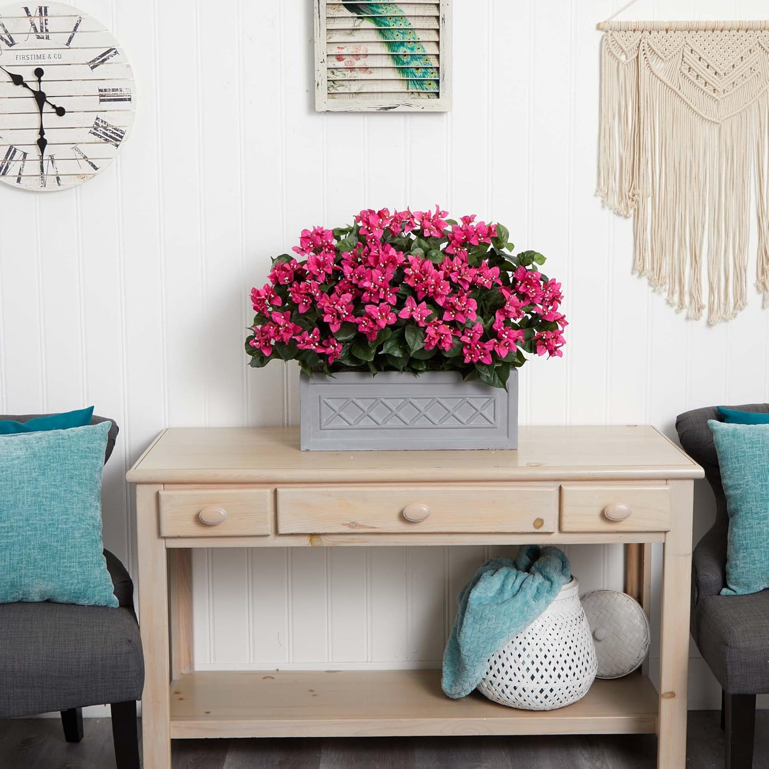 30″ Bougainvillea Artificial Plant in Stylish Stone Planter