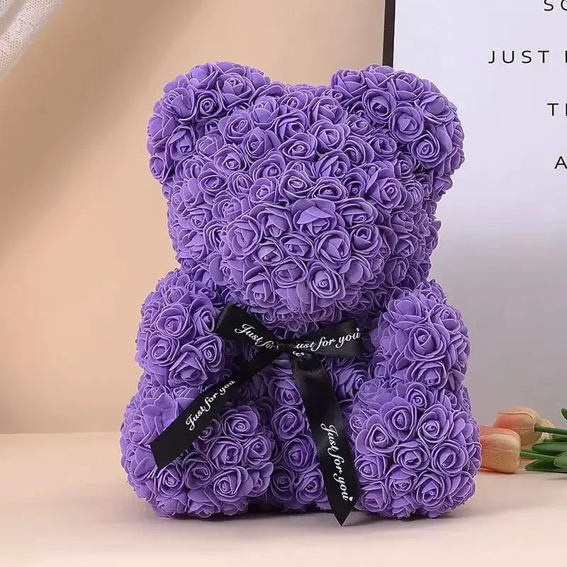1pc 10inch Artificial Flower Floral Rose Teddy Bear Romantic Valentines Day Gift