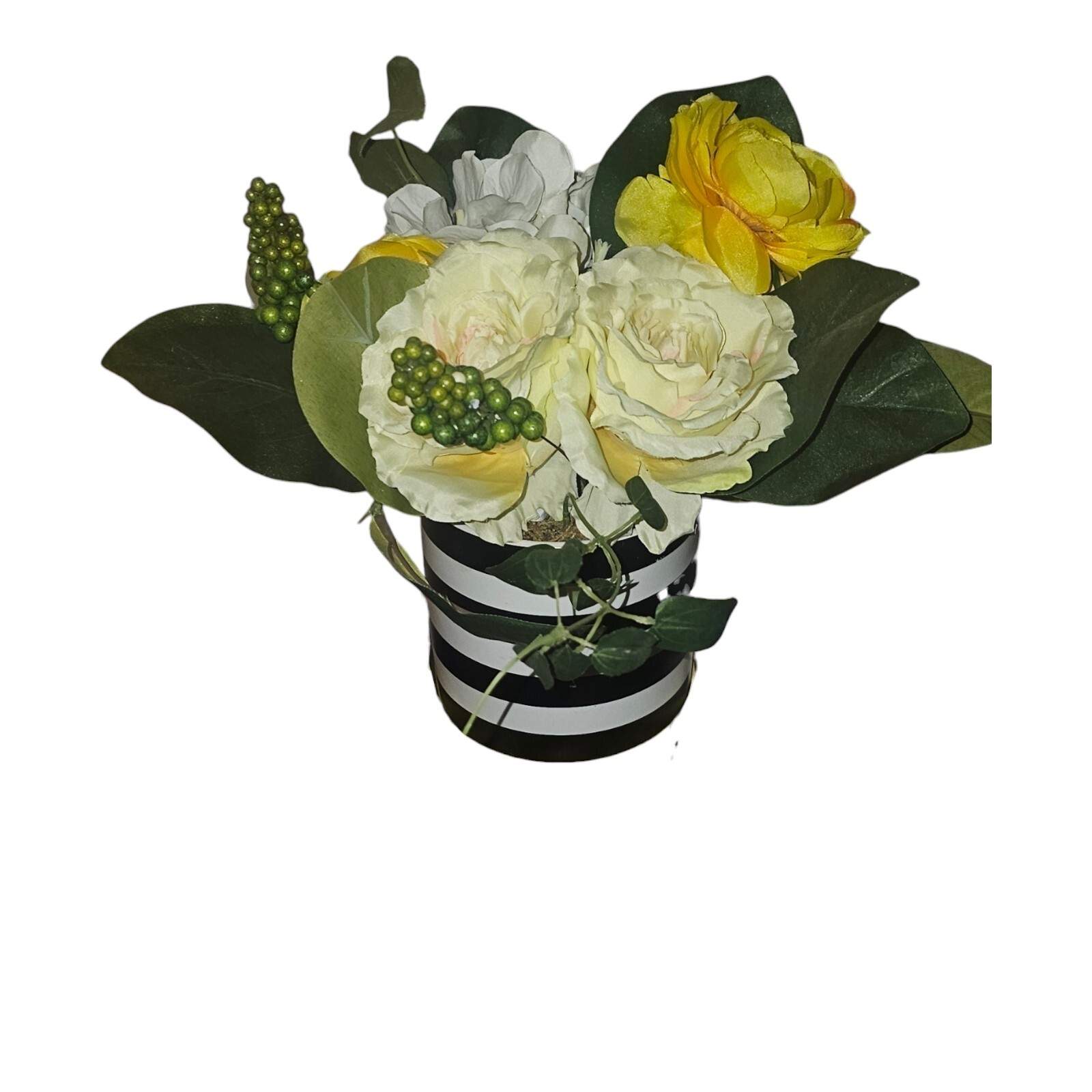 Gorgeous Yellow And White Artificial Floral Arrangement In Black and White…