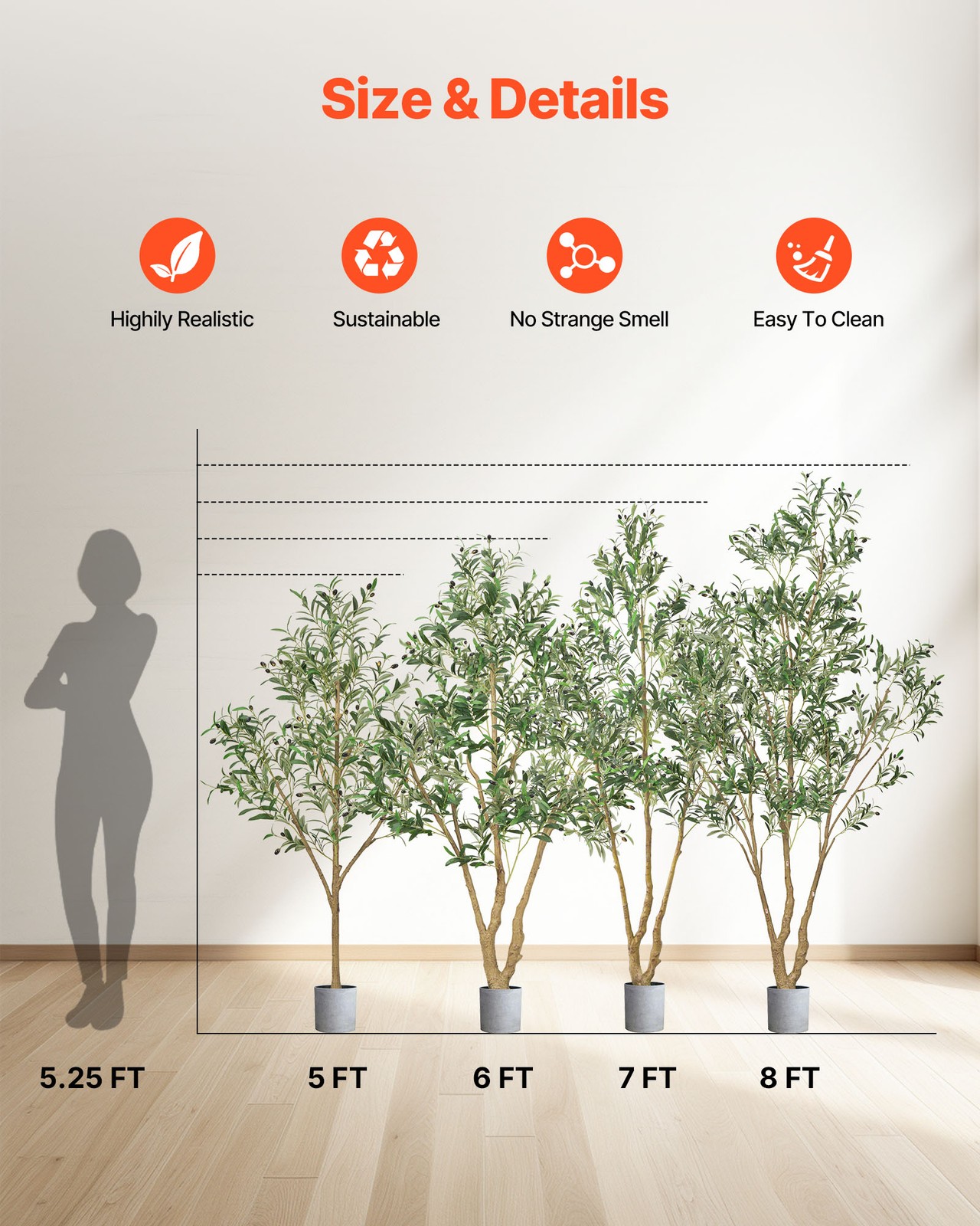 VEVOR 6FT Artificial Olive Tree Tall Fake Plant with Black Pot for Home Office