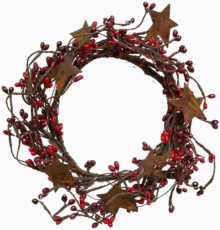 CWI Gifts 4-8″ Red & Burgundy Pip Berry Ring w/Rusty Stars