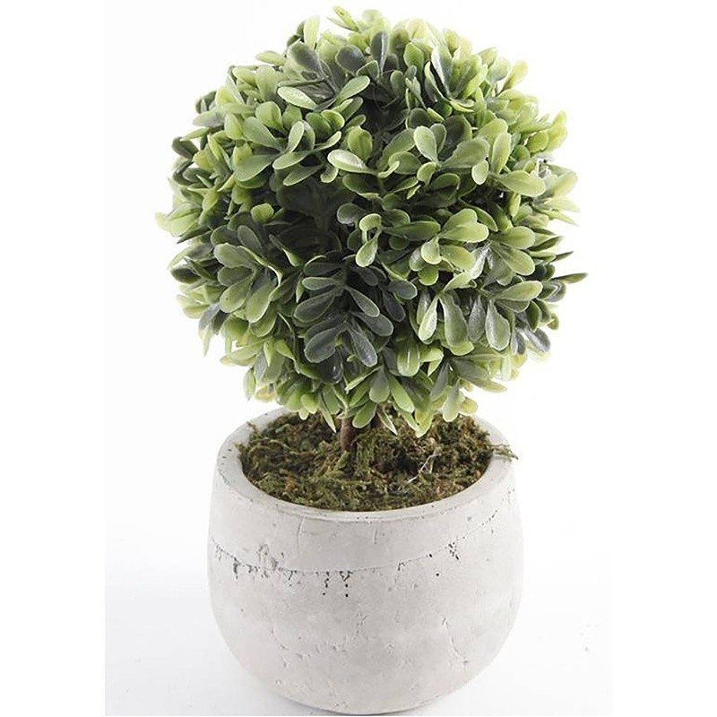 Lifelike Artificial Mini Boxwood Topiary in Gray Cement Pot Indoor Home Decor US