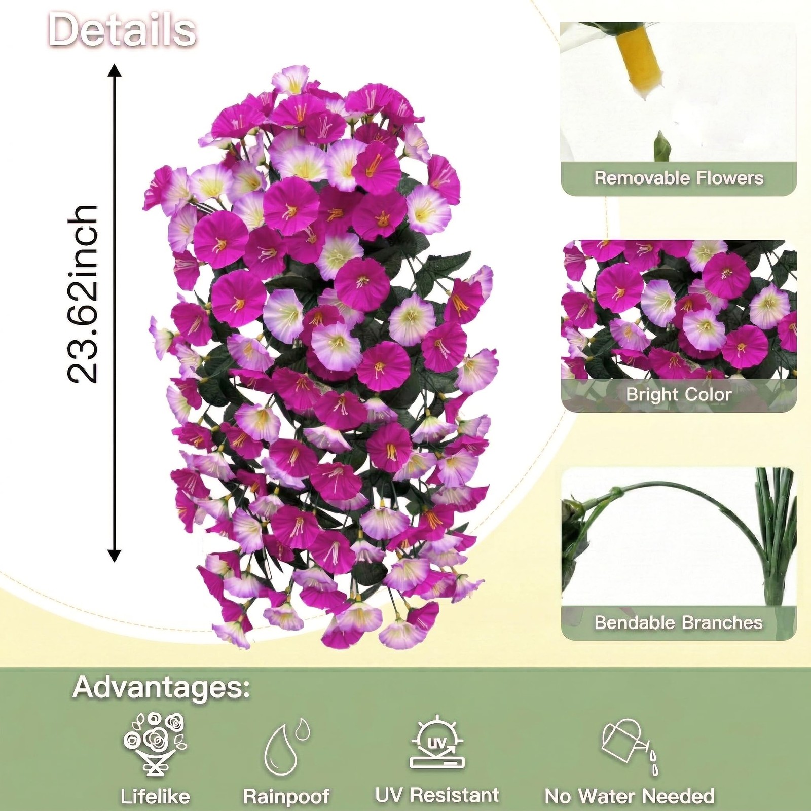 Artificial Flowers for Outdoors Fake Fuchsia Pink Morning Glory Hanging Flowe…