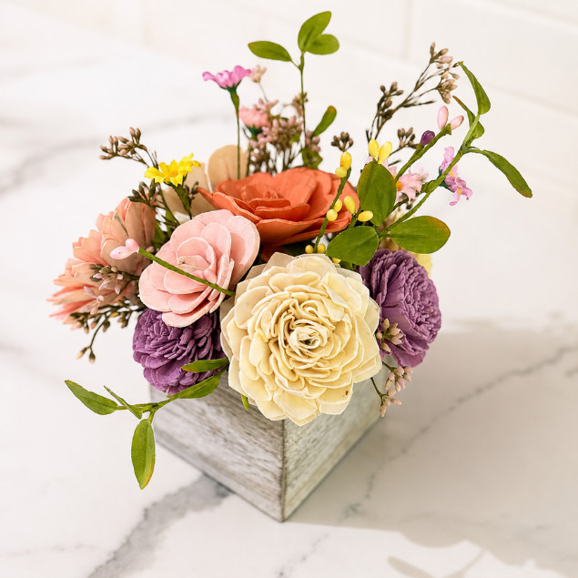 Sola Wood Floral Centerpiece Rustic Wooden Box Arrangement Home Farmhouse Decor