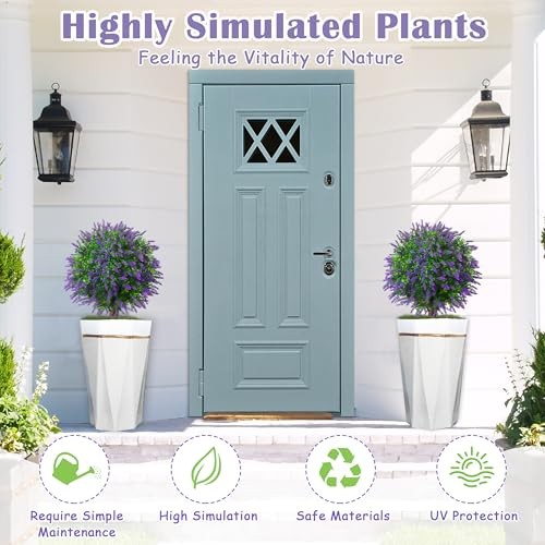5.5″ Set of Artificial Lavender Topiary Ball Trees, Faux Lavender 2 Purple