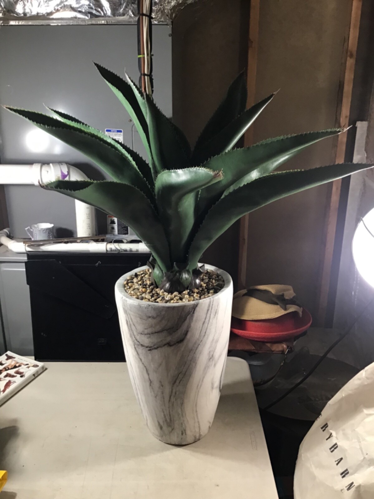 Agave with Marble Textured Planter 36” High