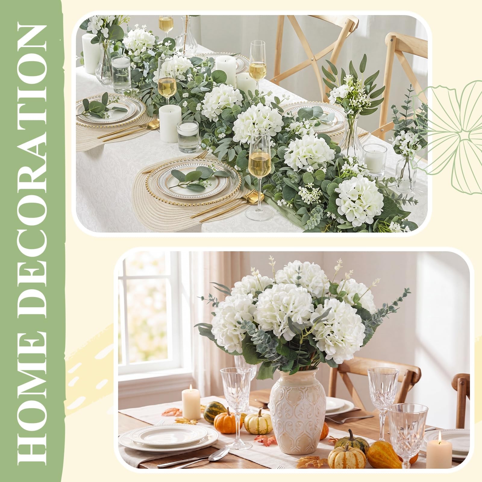 56 Pcs White Hydrangea Artificial Flowers and 4 Kinds Mixed Eucalyptus Leaves…