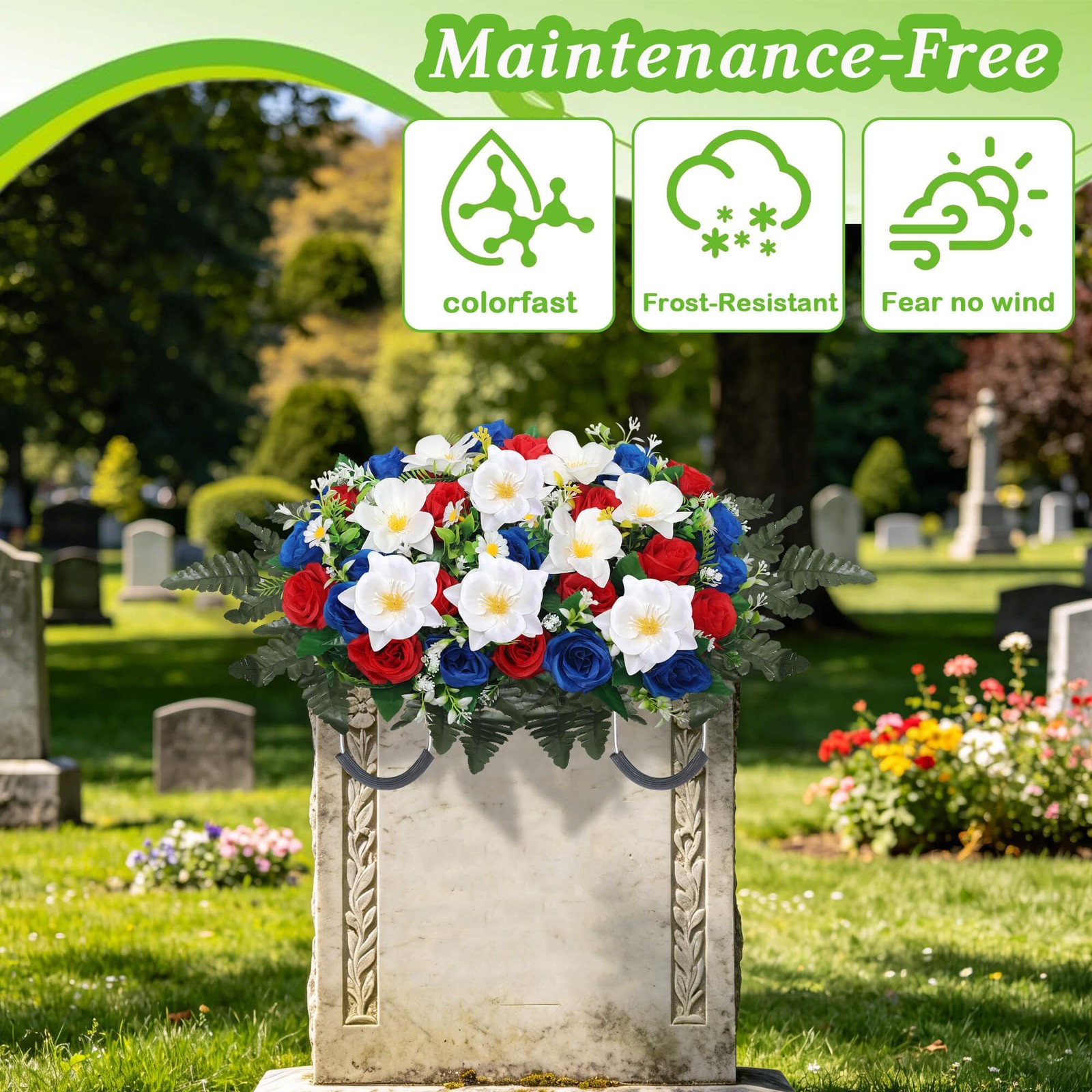 Headstone Flower Saddle, Artificial Cemetery Flowers for Grave Decorations – …