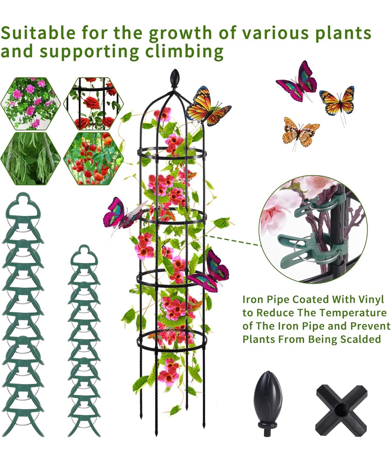 Obelisk Trellis for Climbing Plants, Round Trellis for Roses, Garden Trellises