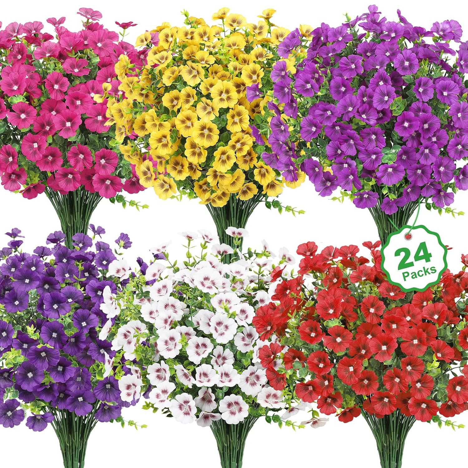 24 Bundles Artificial Flowers for Outdoors Decoration, Multicolor | Fake silk fl