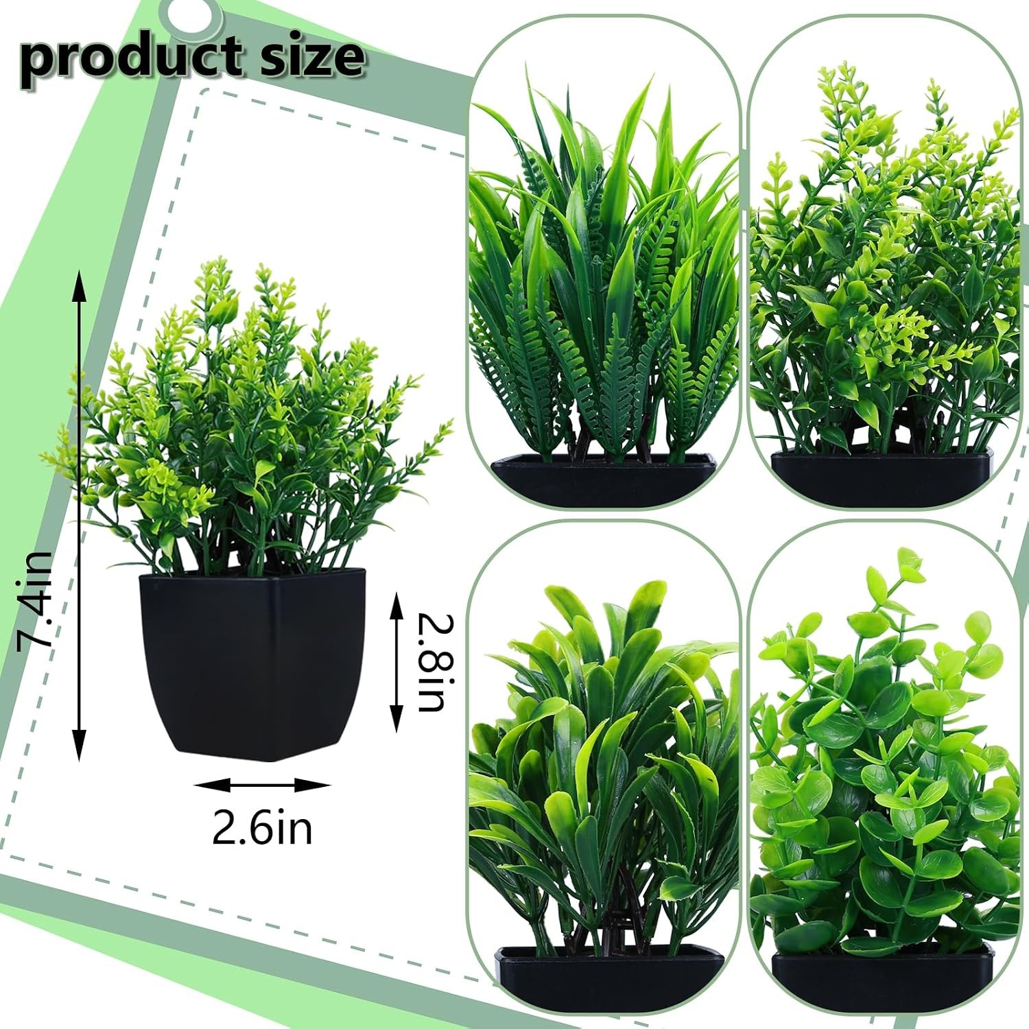 4 Pack Fake Plants in Black Pot Mini Artificial Eucalyptus Potted Plant Small