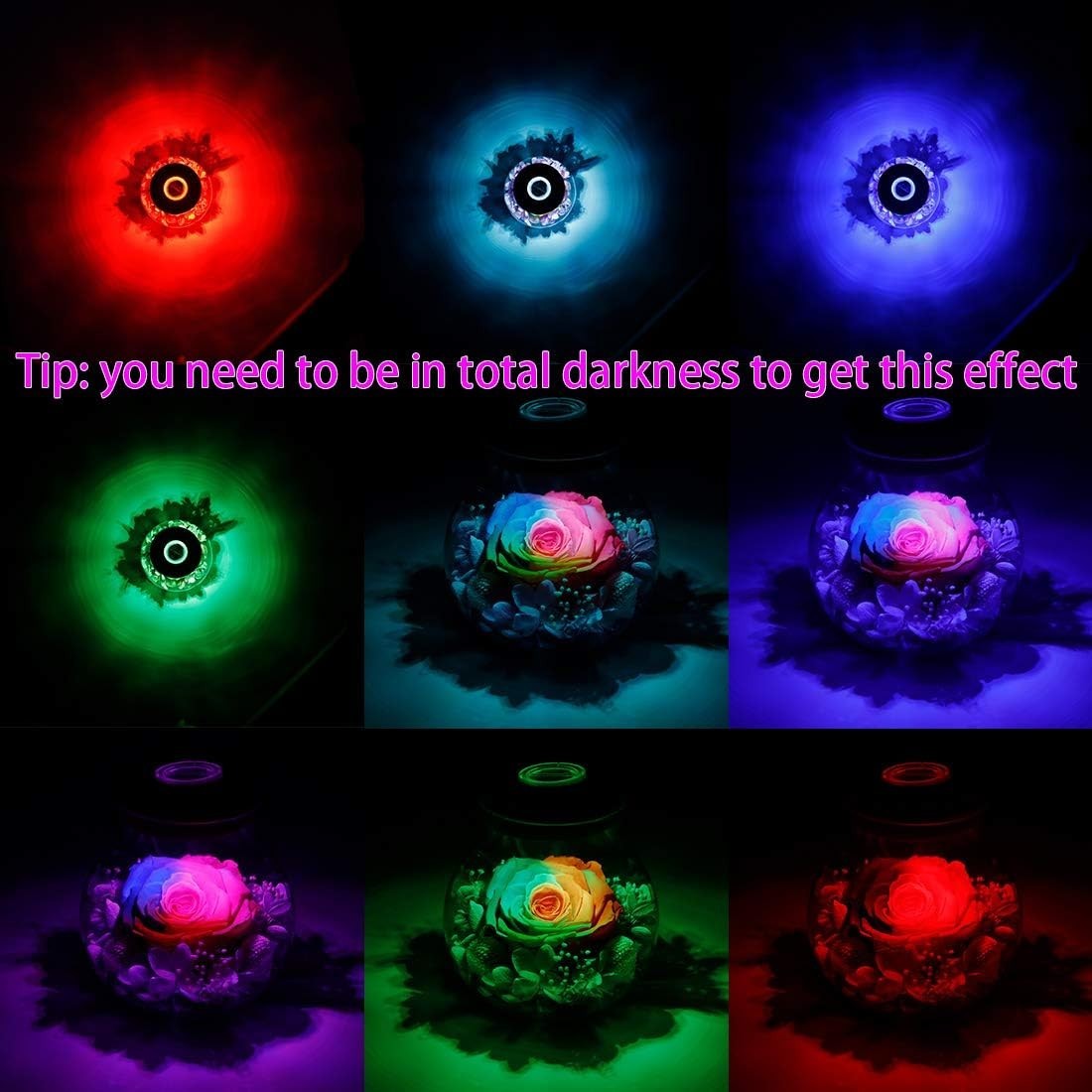 Preserved Real Roses with Colorful Mood Light Wishing Bottle,Eternal Rose,Never