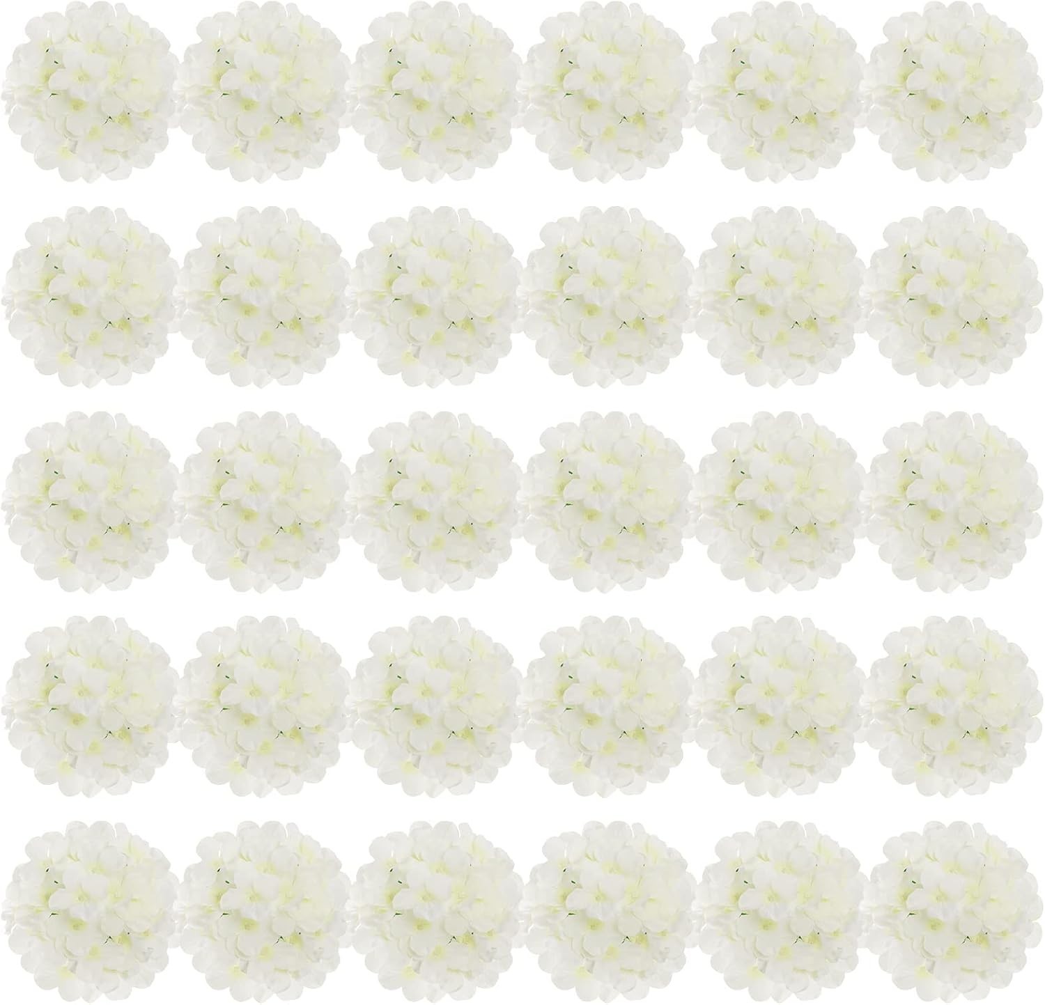 JPSOR 30pcs Artificial Hydrangea Silk Flower Heads with Stems, Fake (WHITE) NEW