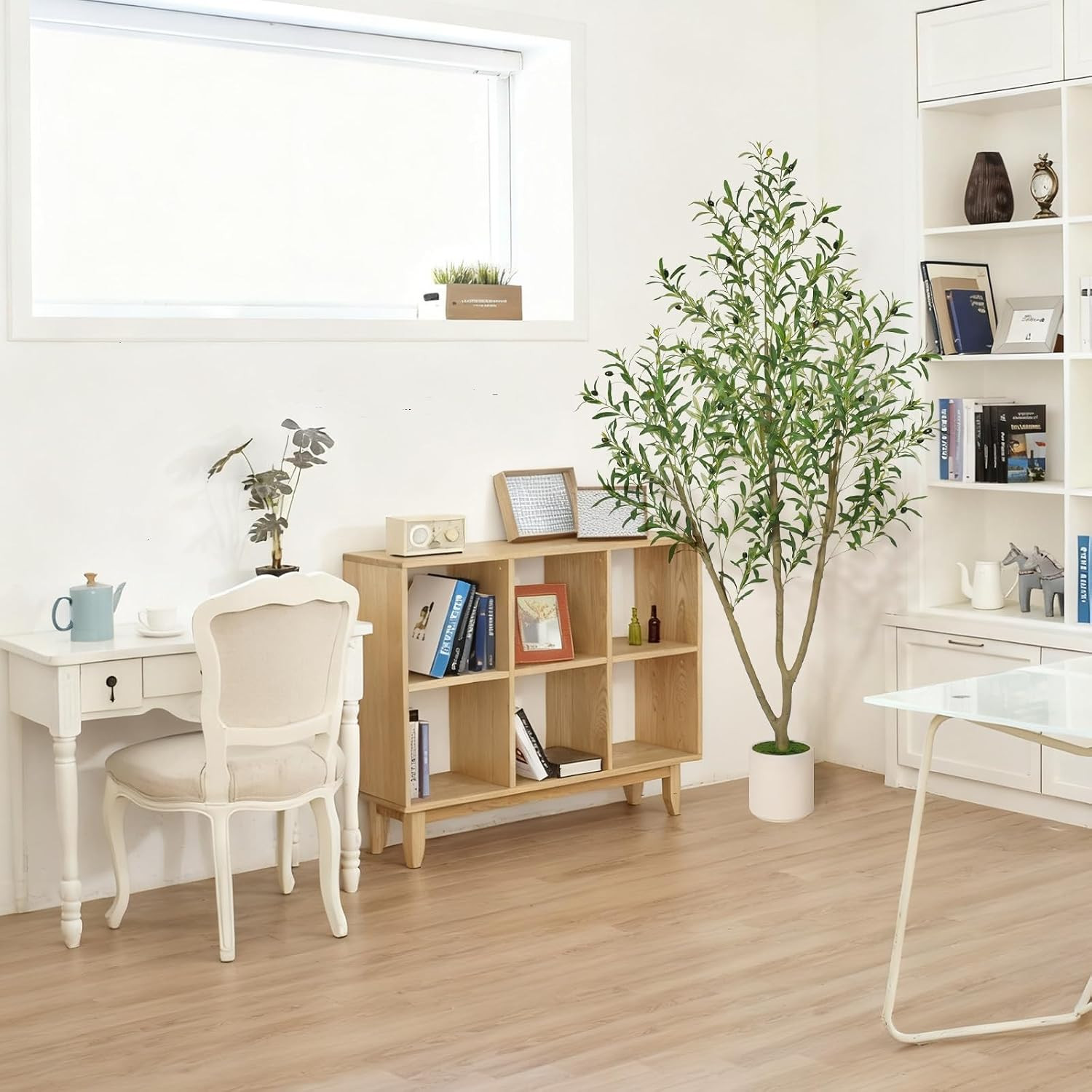 6FT Tall Artificial Olive Tree Faux Plant Indoor White Planter Home Office Decor
