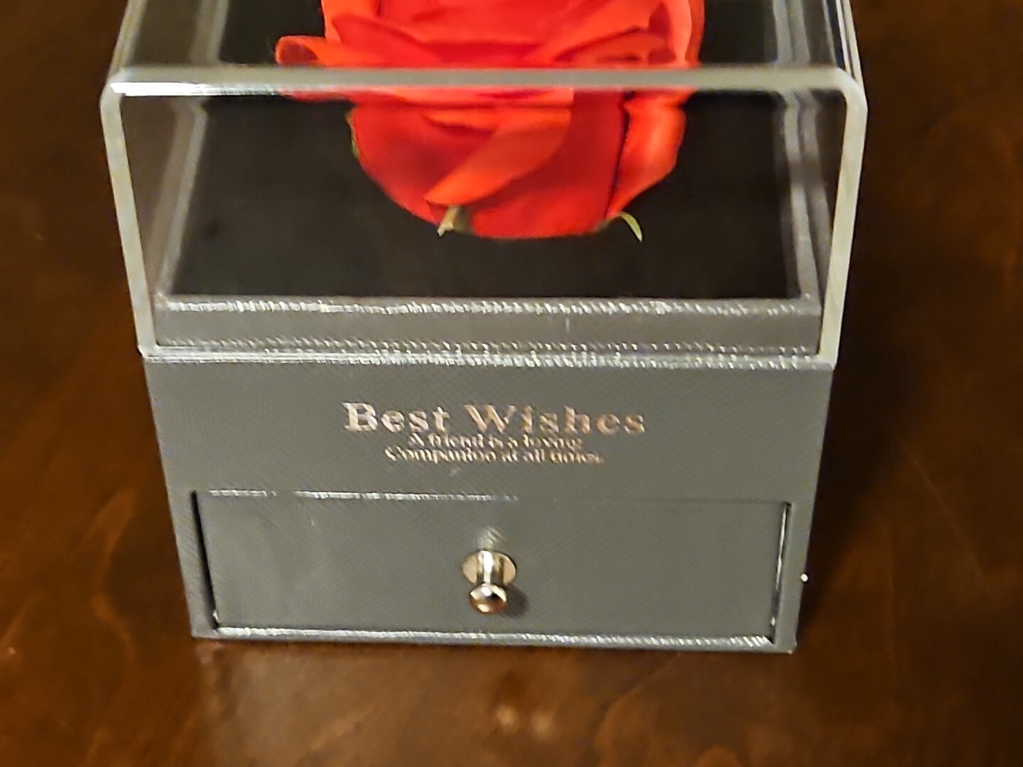 Preserved Rose Flowers In Box ” BEST WISHES A friend Is A Loving Companion…..