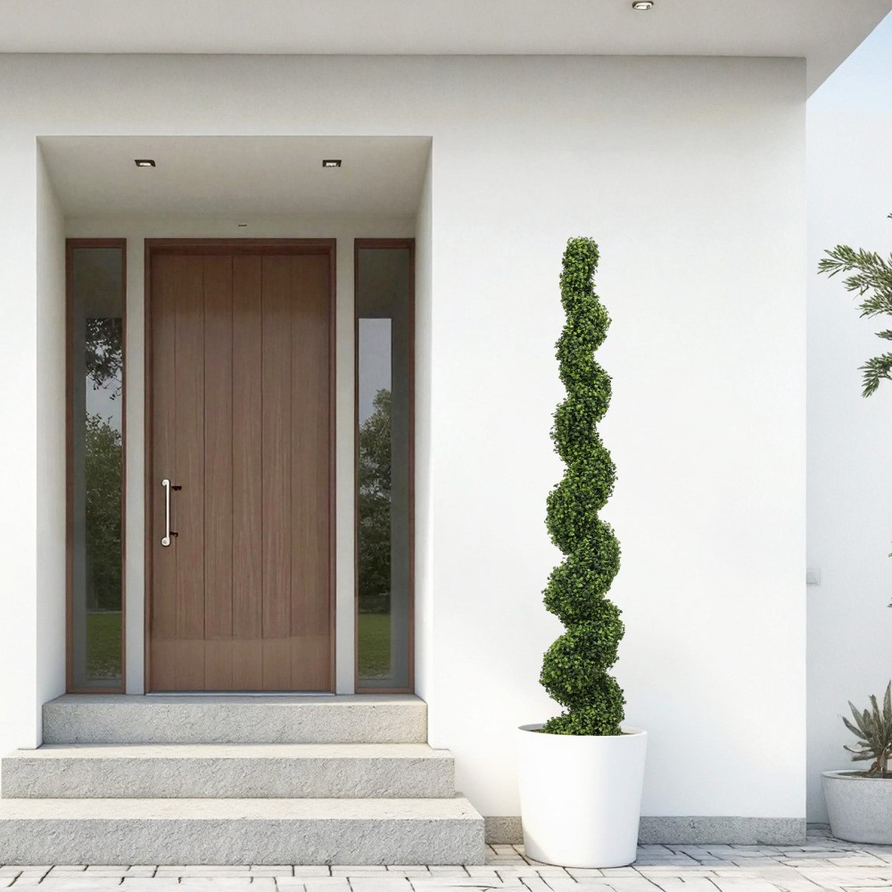 7FT Spiral Topiary Trees Artificial Outdoor Faux Boxwood Plants Large