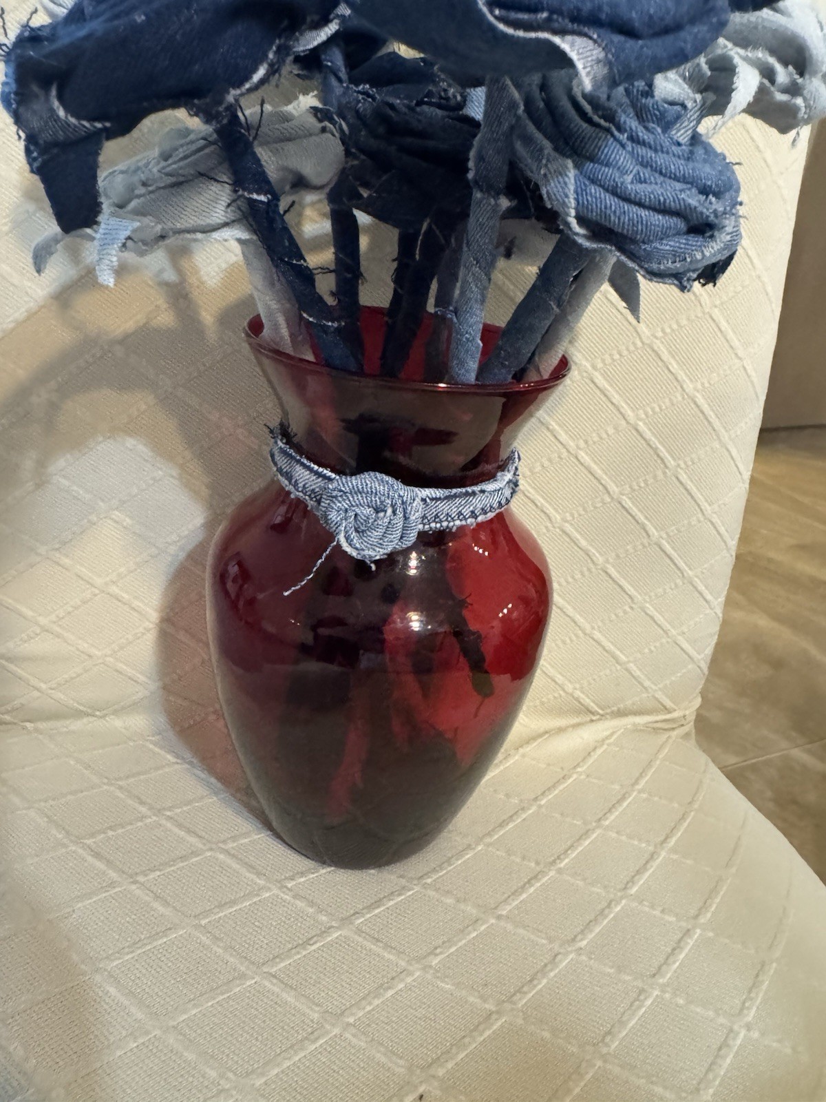 12 (a Dozen) Handmade Denim Roses, Upcycled Vase, Birthday, Mother’s Day, Easter