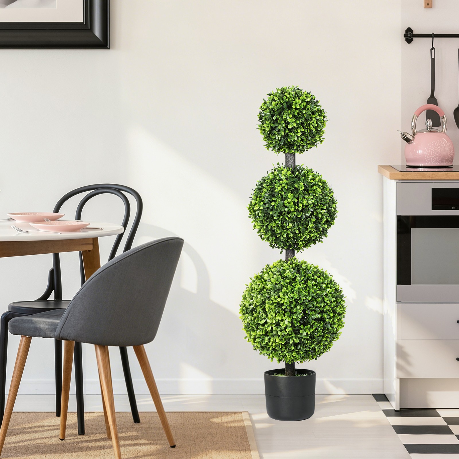 2PCS 3FT Artificial Triple Ball Boxwood Topiary Tree Realistic Faux Greenery