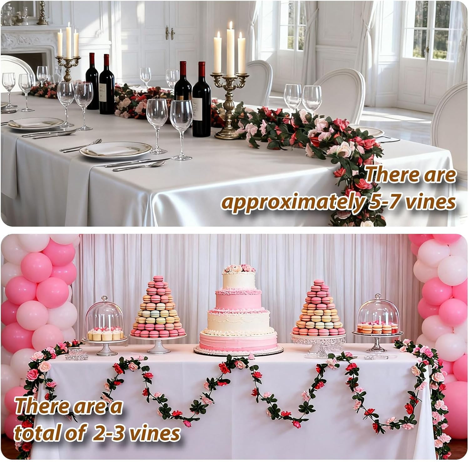 Miracliy 5Pcs Pink Artificial Flower Garland 41FT Rose Vine Wedding Deco.