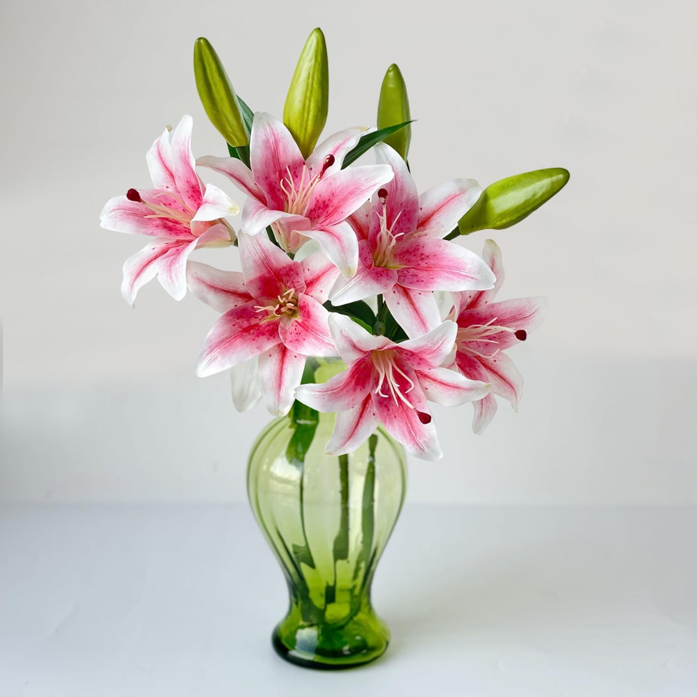 2 Pcs Pink Stargazer Lily Artificial Flowers for Decoration, 28 Inch Long Stems