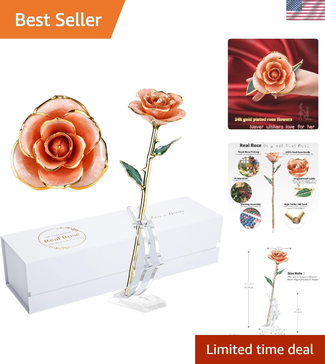 24K Gold Rose, Gold Dipped Rose Made from Real Rose Best Gifts for her and Gr…