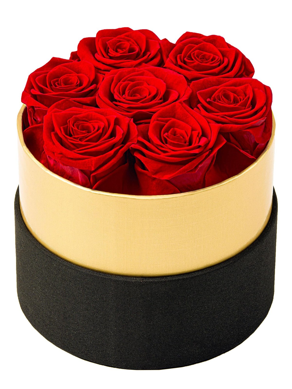 Long Lasting Preserved Forever Roses In Black Round Gold Box Red Flower