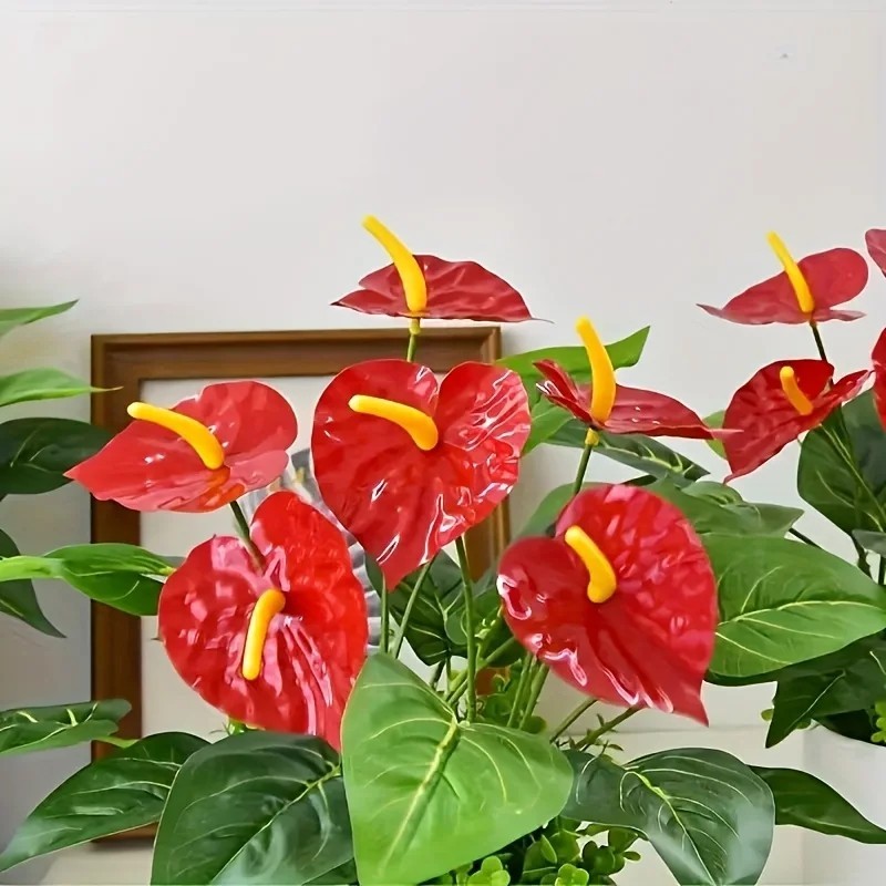 Red Palm Flamingo Flower – Lush Artificial Plant for Home, Garden & Outdoor