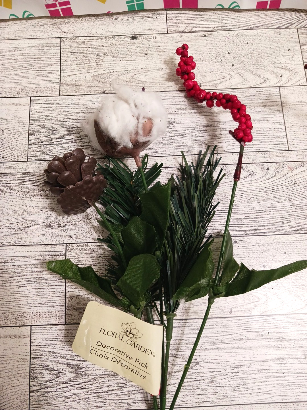 Flowers autumn fall winter cotton pine cone holly berry bouquet lot of 6