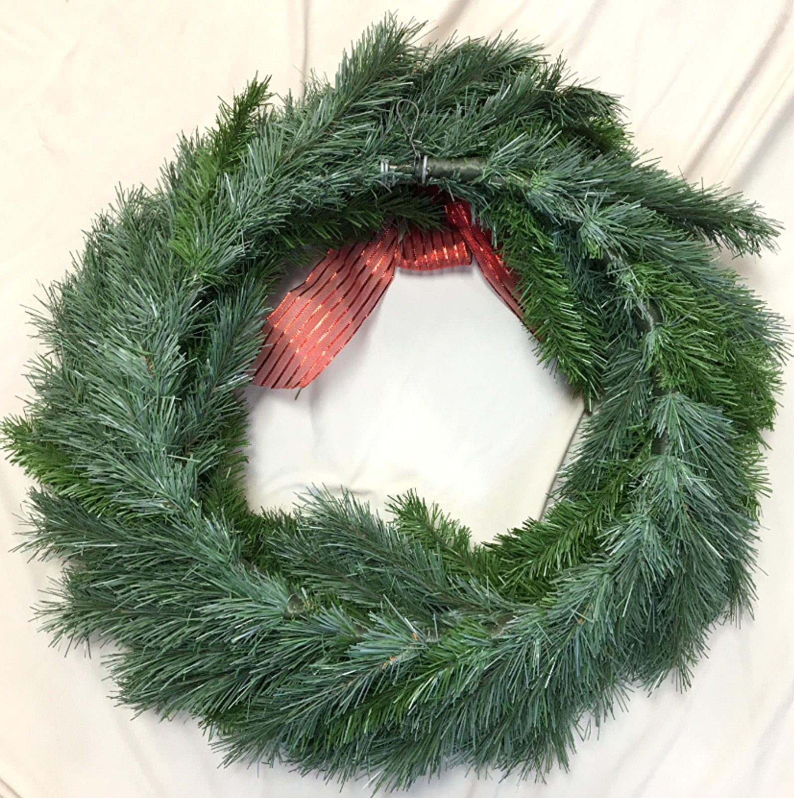 Holiday Christmas Pine Wreath With Red Bow Artificial Round 24″ Center