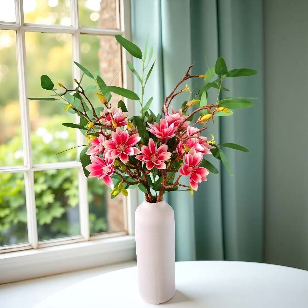 10-Stem Artificial Greenery Set.Magnolia Lotus & Eucalyptus.DIY Projects.