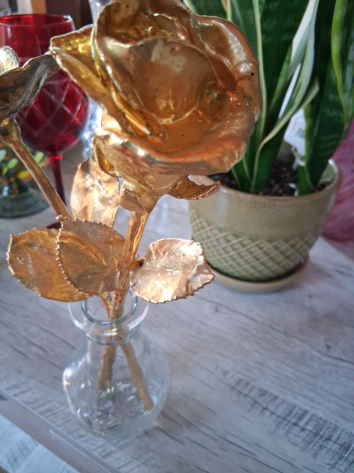 2 Gorgeous 12″ Stem Roses Dipped Gold Rose Real Plated Preserved Roses In Vase