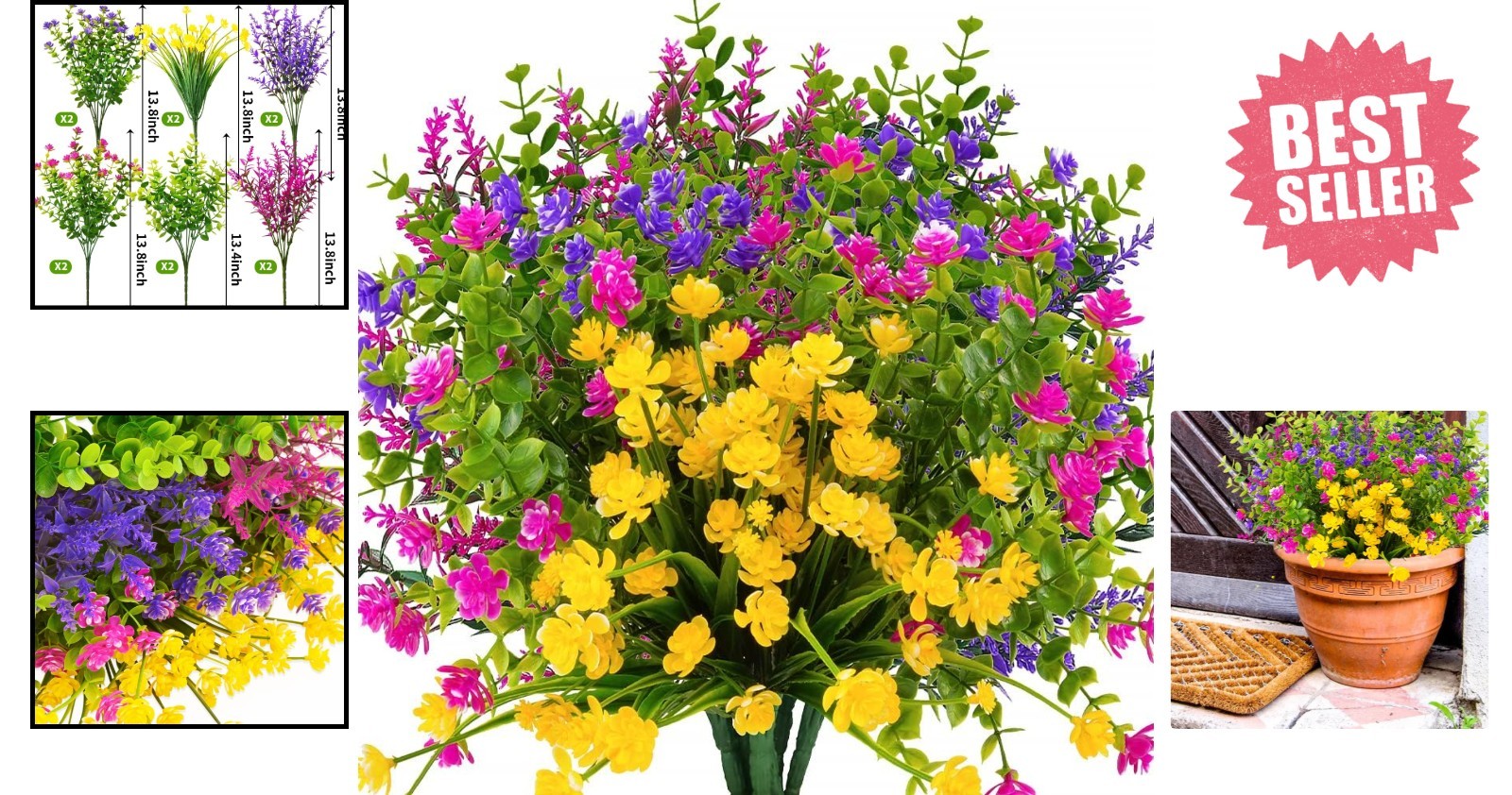 24 Bundles Artificial Flowers Outdoors Faux Plants UV Resistant Fake Flowers Fau
