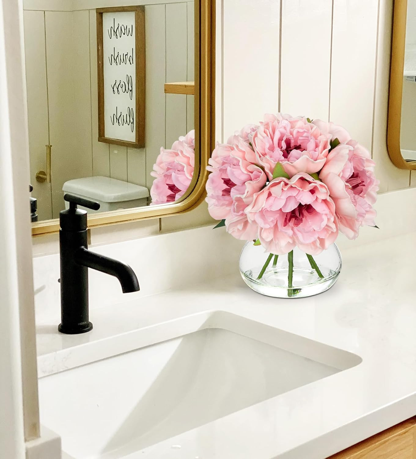 Light Pink Peonies Artificial Flowers with Vase Faux Flowers Peony Fake Flowers