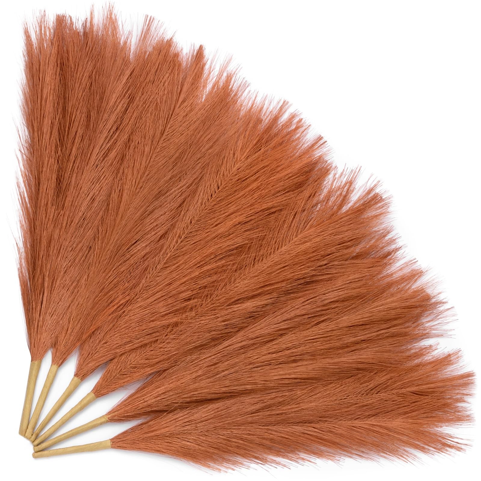 Pampas Grass Decor 17.7 Inch 6 Pcs Orange Pampas Grass, Faux Burnt Orange Pam…