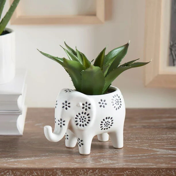 7.5 Artificial Agave Plant In Elephant White Cerarmic Planter , Green Agave And