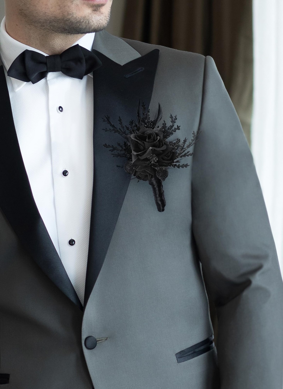 Black Gothic Wedding Corsage Boutonniere Dark Rose Boutonniere Wrist Corsage…