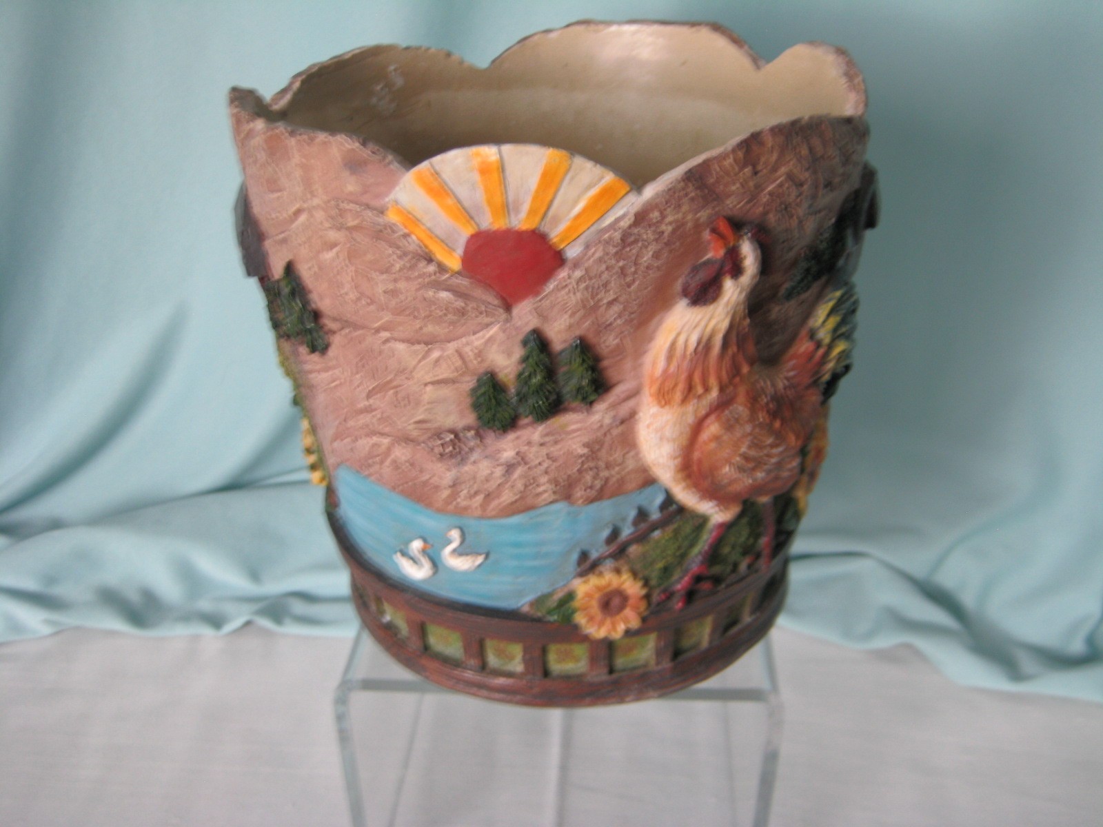 Ganz Decorative Flower Pot Sunrise on Farm Barn Rooster Panel Flowers