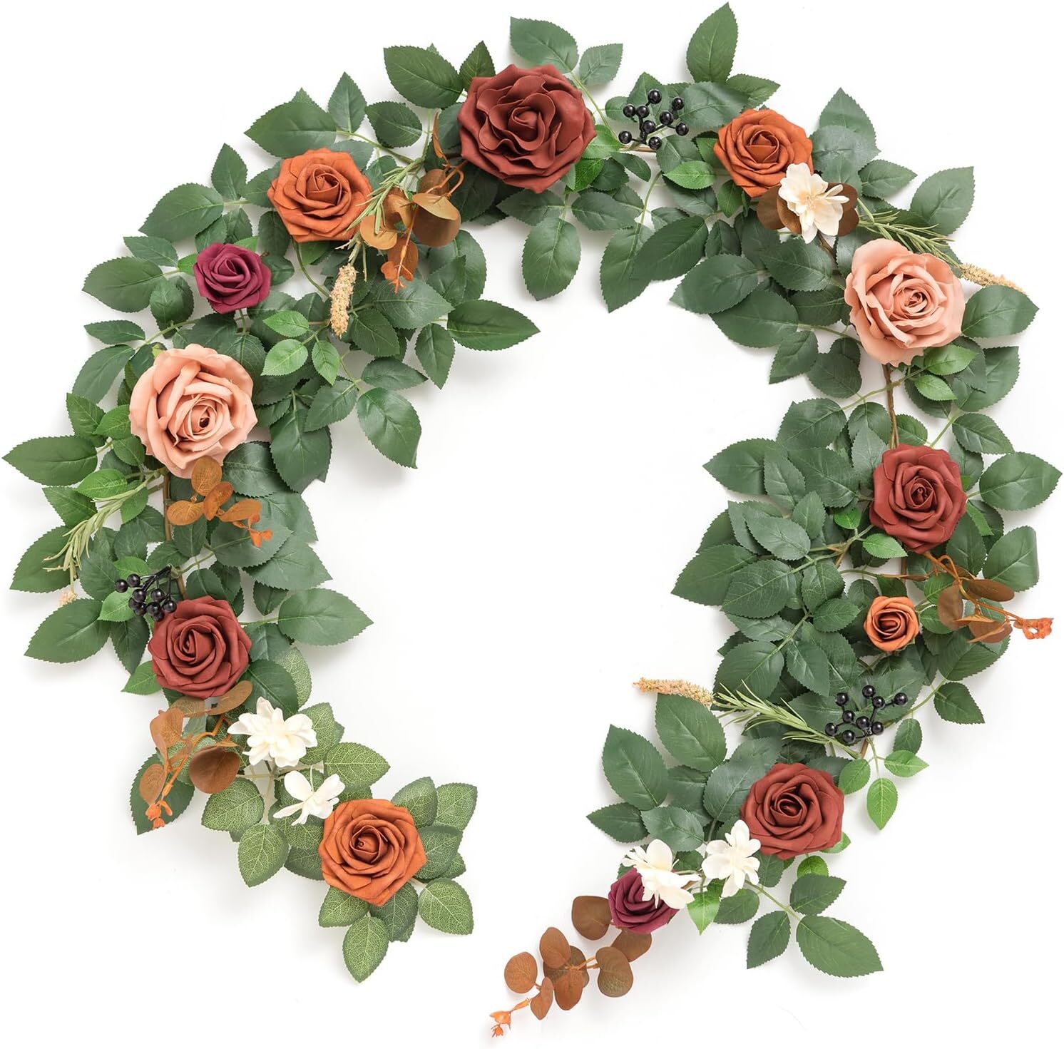 Pottery Artificial Flower Wreath Rose Eucalyptus Leaf Burnt Orange Arches