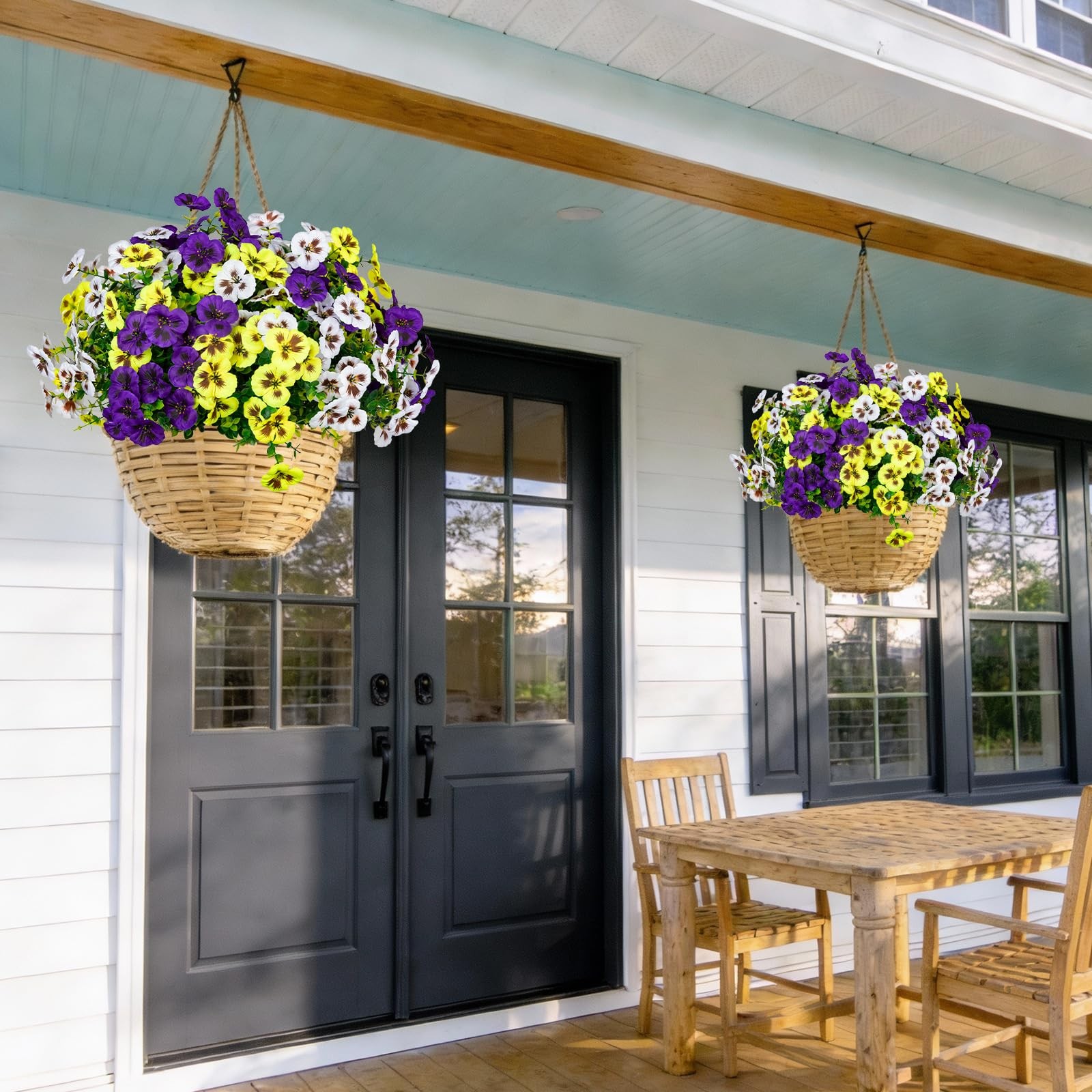 24 Pcs Artificial Fake Pansy Flowers for Outdoor,Faux Silk Plants Flowers UV …