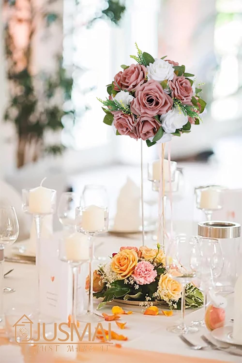 4 PCS Dusty Rose Artificial Flower Ball Table Centerpieces Silk Kissing Ball