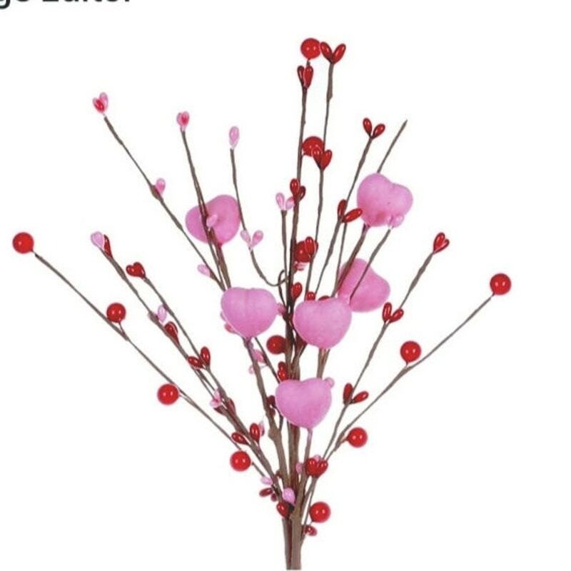 Pink and Red Hearts and Red Pips Valentine’s Day Floral Stem Spray Pick Decor