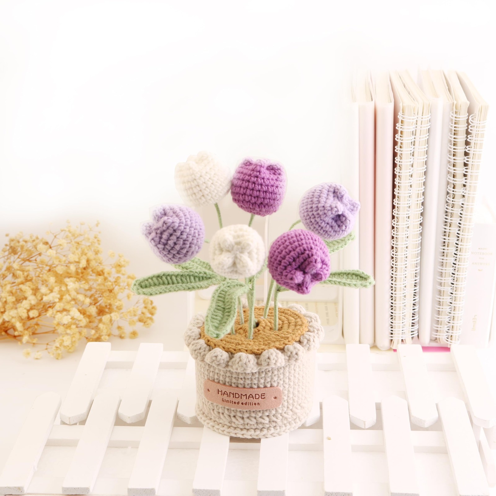 Wool Woven Tulip Potted Plants, Artificial Crochet Hand-Woven Flowers Suitabl…