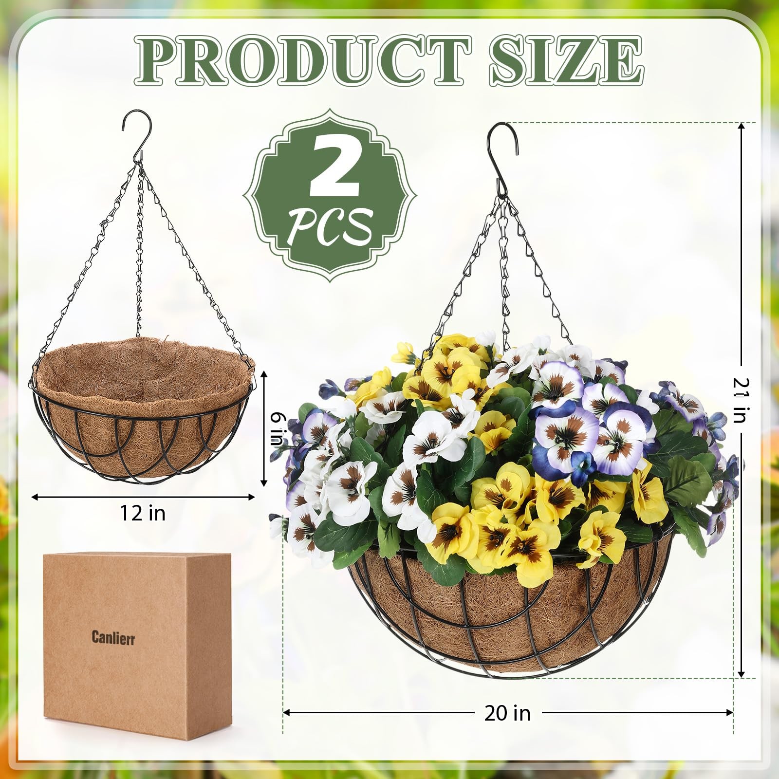 2 Set Artificial Hanging Pansy Flowers with Baskets UV Resistant Faux Silk Pa…