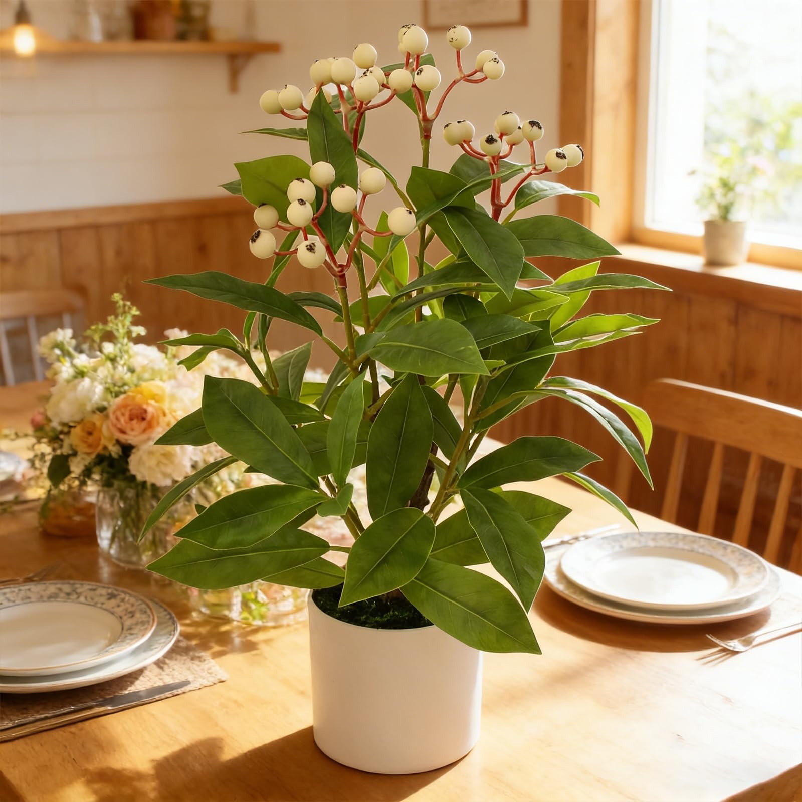 Artificial Greenery Potted Tree, 16″ Indoor Fake Greenery Tree in Pot Faux Gr…