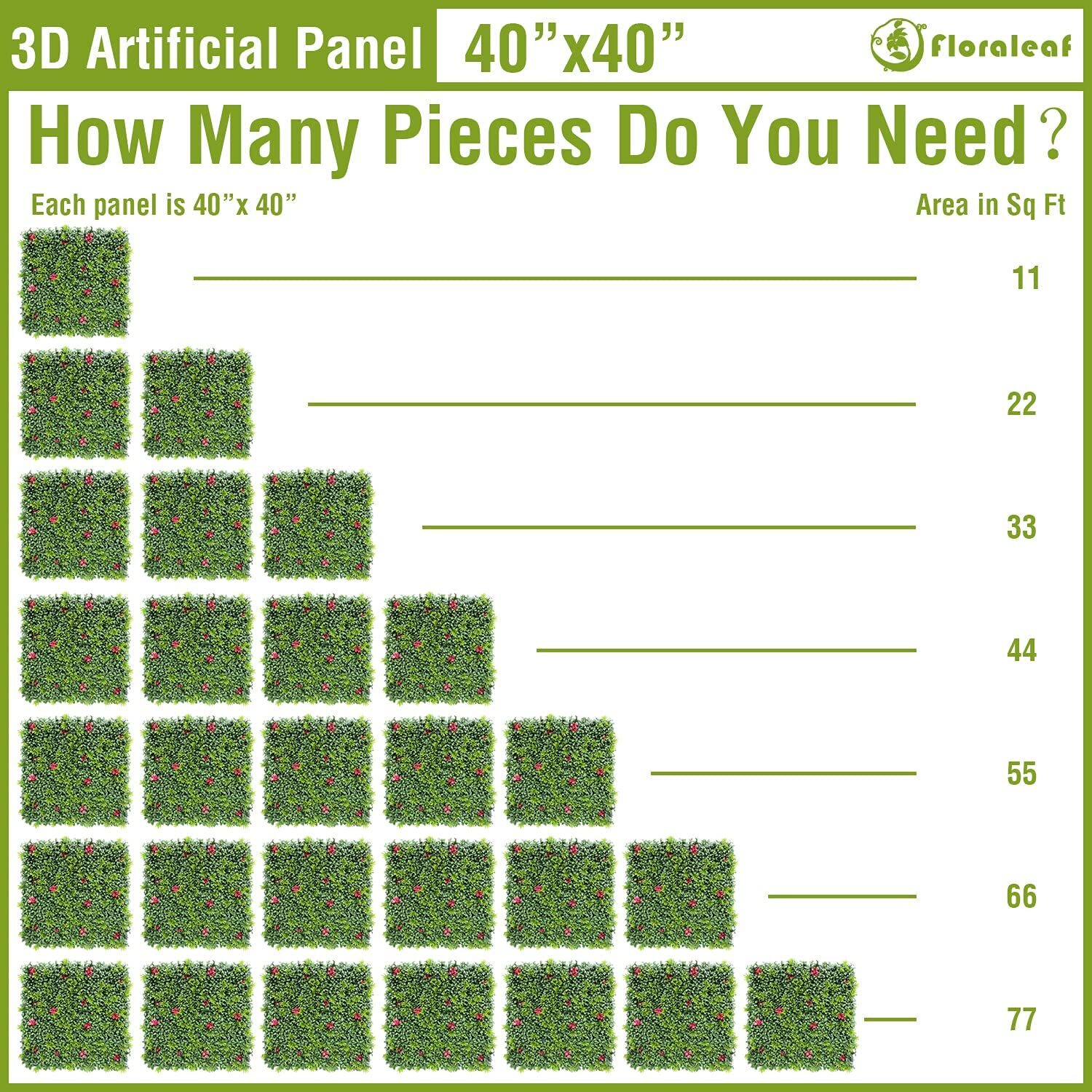 40″x 40″ Artificial 3D Faux Ivy Fence Mixed Panel Mat Wall Fence Hedge Decor #01