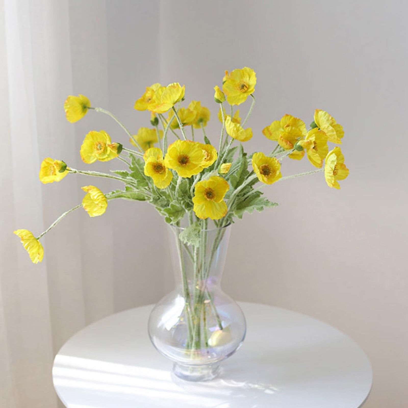 2 PCS Artificial Fake Poppies Silk Flower Bouquets 23.6 Inch Yellow Decor
