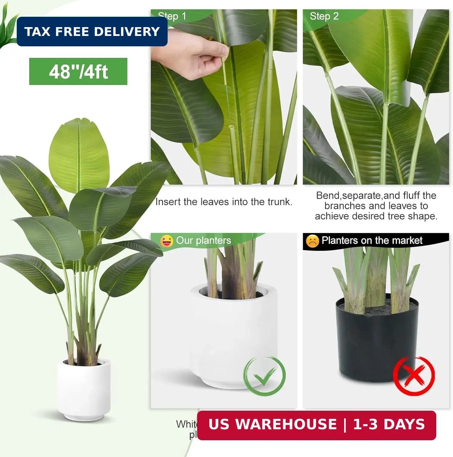 Artificial Bird of Paradise Plant 4Ft Tall Fake Tropical Palm Tree Large Fake Pl